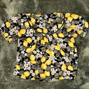 Ann Taylor Black and Yellow Lemon Print Blouse